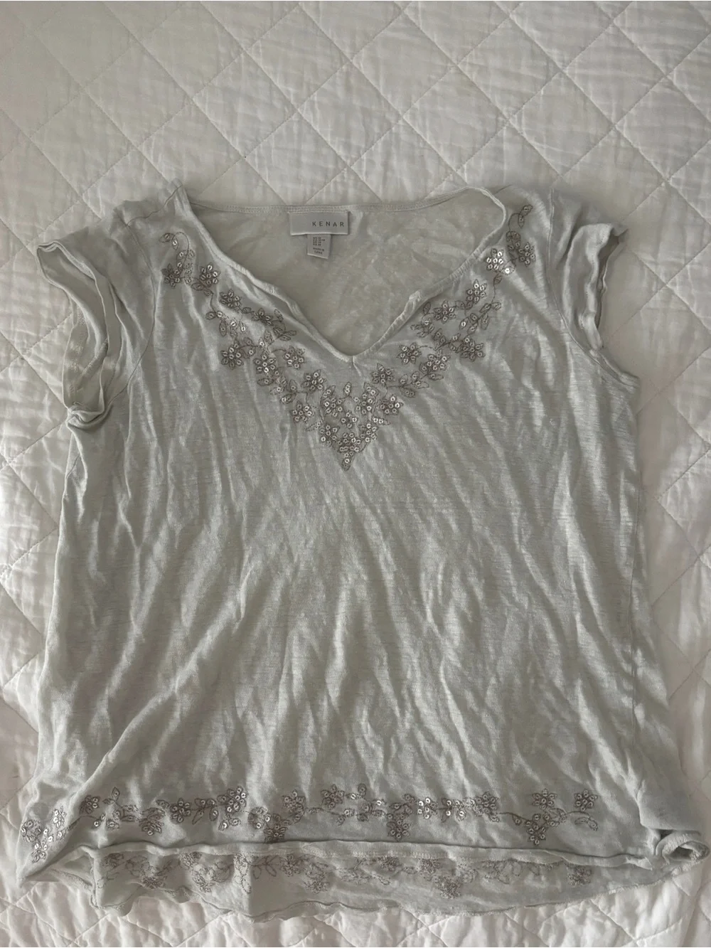 Kenar Embellished Linen Blend Tee - Picture 1 of 3